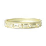 112940, 14K GOLD PLATED PEARL TEXTURED HINGED BANGLE BRACELET