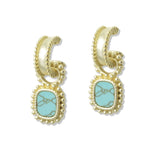 112943, 14K GOLD PLATED RECTANGULAR TURQUOISE C-HOOP EARRINGS