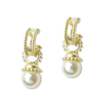 112945, 14K GOLD PLATED PEARL ACCENT C-HOOP EARRINGS
