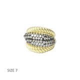 112947, 14K GOLD PLATED PAVE CZ ROPE TEXTURED RING