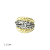 112947, 14K GOLD PLATED PAVE CZ ROPE TEXTURED RING
