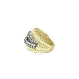 112947, 14K GOLD PLATED PAVE CZ ROPE TEXTURED RING