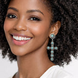 112948, WESTERN CONCHO TURQUOISE CROSS DROP EARRINGS