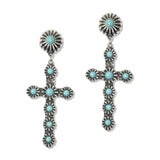 112948, WESTERN CONCHO TURQUOISE CROSS DROP EARRINGS