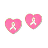 112949, PINK RIBBON HEART ENAMEL STUD EARRINGS