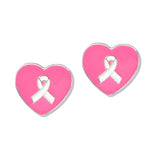 112949, PINK RIBBON HEART ENAMEL STUD EARRINGS