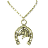 112951, WESTERN OVERSIZED HORSE AND HORSESHOE PENDANT NECKLACE