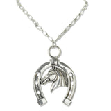 112951, WESTERN OVERSIZED HORSE AND HORSESHOE PENDANT NECKLACE