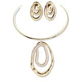 112956, CLEAR CRYSTAL PAVE ABSTRACT PENDANT COLLAR NECKLACE