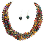 112957, MULTI STRAND WOVEN BEAD STATMENT NECKLACE