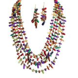 112958, MULTI STRAND WOVEN ELONGATED CHIP BEAD STATEMENT NECKLACE