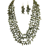 112958, MULTI STRAND WOVEN ELONGATED CHIP BEAD STATEMENT NECKLACE