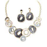 112960, PLATED MULTI SHADE ENAMEL GEOMETRIC BIB NECKLACE