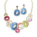 112960, PLATED MULTI SHADE ENAMEL GEOMETRIC BIB NECKLACE