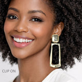 112963, PLATED SCULPTURAL OPEN GEOMETRIC CLIP ON DROP EARRINGS