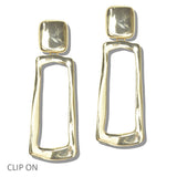 112963, PLATED SCULPTURAL OPEN GEOMETRIC CLIP ON DROP EARRINGS
