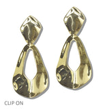 112965, PLATED SCULPTURAL OPEN TEARDROP CLIP ON DROP EARRINGS