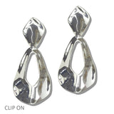 112965, PLATED SCULPTURAL OPEN TEARDROP CLIP ON DROP EARRINGS