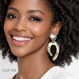 112966, PLATED SCULPTURAL ABSTRACT OPEN HOOP CLIP ON EARRINGS