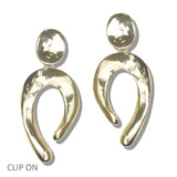 112966, PLATED SCULPTURAL ABSTRACT OPEN HOOP CLIP ON EARRINGS