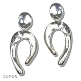 112966, PLATED SCULPTURAL ABSTRACT OPEN HOOP CLIP ON EARRINGS