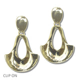 112967, PLATED SCULPTURAL OPEN FAN CLIP ON DROP EARRINGS