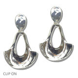 112967, PLATED SCULPTURAL OPEN FAN CLIP ON DROP EARRINGS