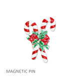 112969, CHRISTMAS ENAMEL CANDY CANE FABRIC SAFE MAGNETIC PIN