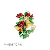 112970, CHRISTMAS ENAMEL HOLIDAY BELLS FABRIC SAFE MAGNETIC PIN