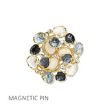 112972, ENAMEL AND CRYSTAL FLORAL CLUSTER FABRIC SAFE MAGNETIC PIN