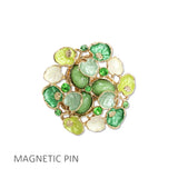 112972, ENAMEL AND CRYSTAL FLORAL CLUSTER FABRIC SAFE MAGNETIC PIN