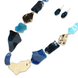 112974, MARBLED RESIN AND SCULPTED METALLIC ABSTRACT 36" LONG LINK NECKLACE