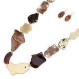 112974, MARBLED RESIN AND SCULPTED METALLIC ABSTRACT 36" LONG LINK NECKLACE