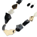 112974, MARBLED RESIN AND SCULPTED METALLIC ABSTRACT 36" LONG LINK NECKLACE