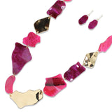 112974, MARBLED RESIN AND SCULPTED METALLIC ABSTRACT 36" LONG LINK NECKLACE