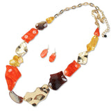 112974, MARBLED RESIN AND SCULPTED METALLIC ABSTRACT 36" LONG LINK NECKLACE