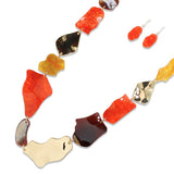 112974, MARBLED RESIN AND SCULPTED METALLIC ABSTRACT 36" LONG LINK NECKLACE