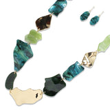 112974, MARBLED RESIN AND SCULPTED METALLIC ABSTRACT 36" LONG LINK NECKLACE