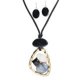 112975, GEOMETRIC MARBLED RESIN PENDANT 36" LONG ADJUSTABLE CORD NECKLACE