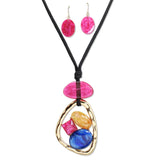112975, GEOMETRIC MARBLED RESIN PENDANT 36" LONG ADJUSTABLE CORD NECKLACE