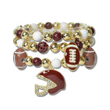 113009, GAMEDAY SPIRIT FOOTBALL CHARM MULTI LAYERED STRETCH BRACELET