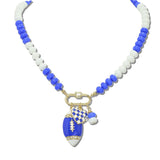 113014, GAMEDAY FOOTBALL AND CHECKERBOARD HEART CHARM NECKLACE