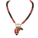 113014, GAMEDAY FOOTBALL AND CHECKERBOARD HEART CHARM NECKLACE
