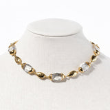 113064, MODERN ALTERNATING TEXTURED METALLIC AND CLEAR CRYSTAL COLLAR NECKLACE