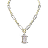113069, 14K GOLD PLATED TWO TONE CZ SHIELD PENDANT NECKLACE