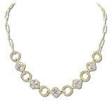 113073, 14K GOLD PLATED ALTERNATING ROPE LINK CZ CLOVER NECKLACE