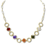 113073, 14K GOLD PLATED ALTERNATING ROPE LINK CZ CLOVER NECKLACE