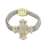 113075, 14K GOLD PLATED MOP CZ MAGNETIC CROSS BRACELET