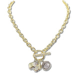113076, 14K GOLD PLATED MULTI CHARM TOGGLE NECKLACE