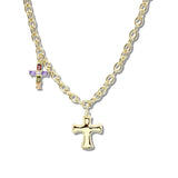 113079, 14K GOLD PLATED MULTI COLOR CZ DUAL CROSS NECKLACE